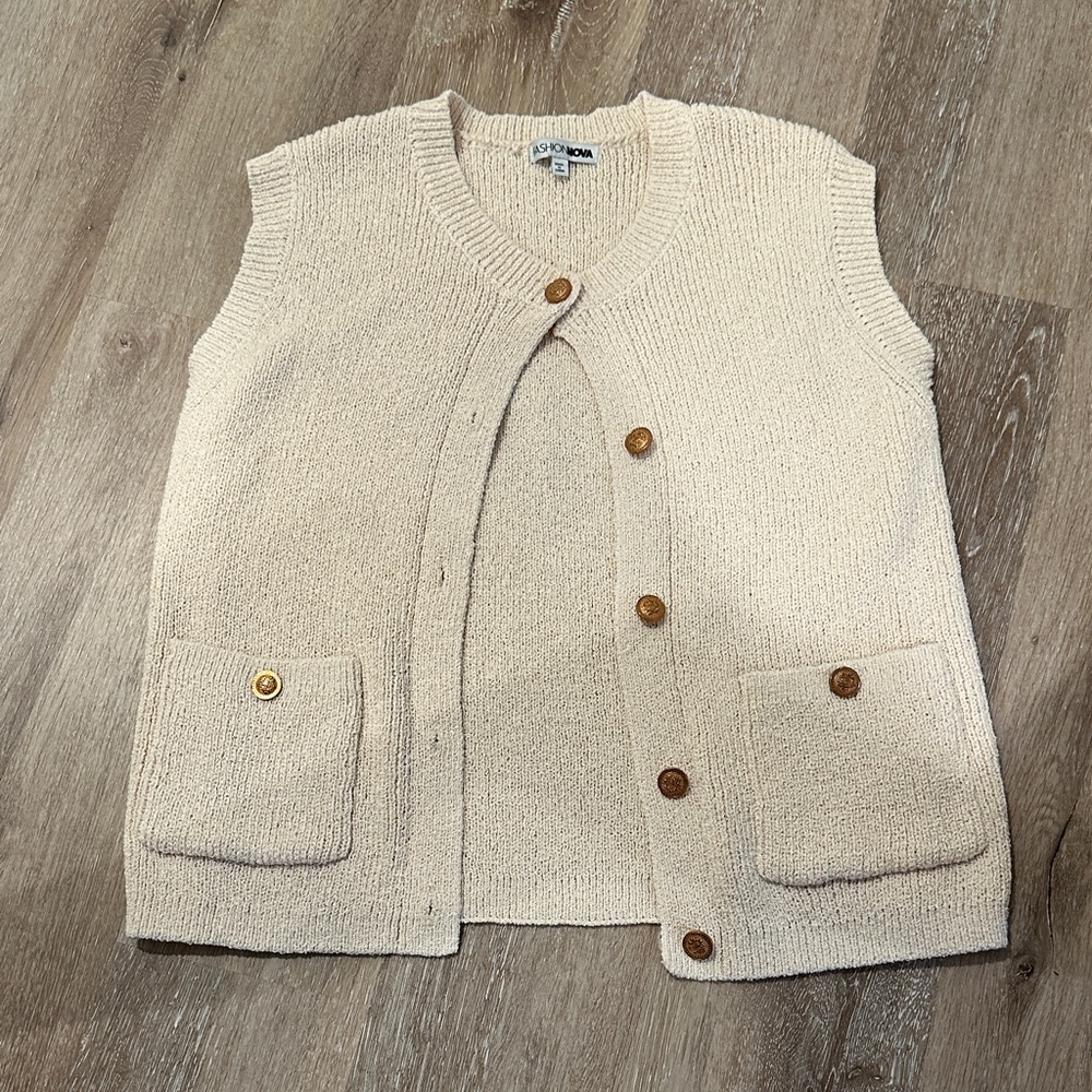 Cream Knit Vest with Button Details
